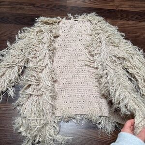 Free People Cream Fringe Cardigan